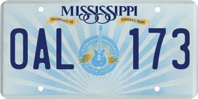 MS license plate OAL173