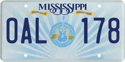 MS license plate OAL178
