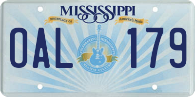 MS license plate OAL179