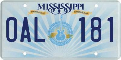 MS license plate OAL181