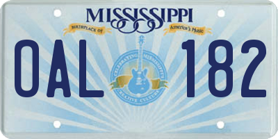 MS license plate OAL182