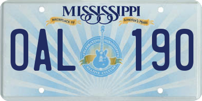 MS license plate OAL190