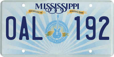 MS license plate OAL192