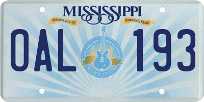 MS license plate OAL193