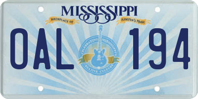 MS license plate OAL194