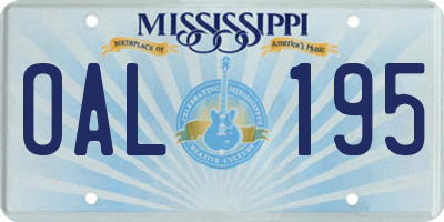 MS license plate OAL195
