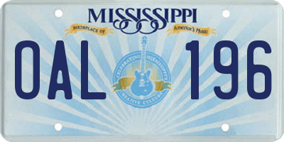 MS license plate OAL196
