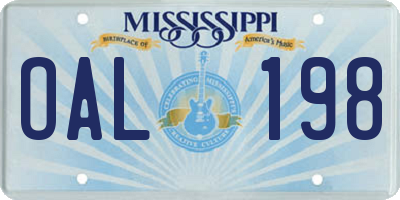 MS license plate OAL198