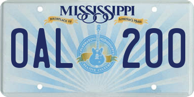 MS license plate OAL200