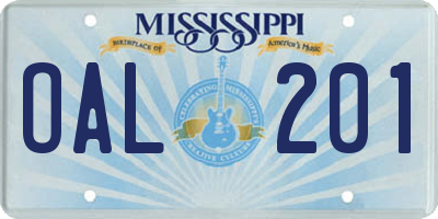 MS license plate OAL201