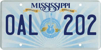 MS license plate OAL202