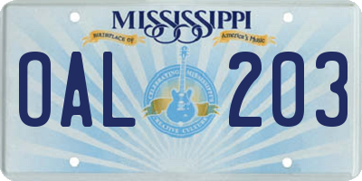 MS license plate OAL203