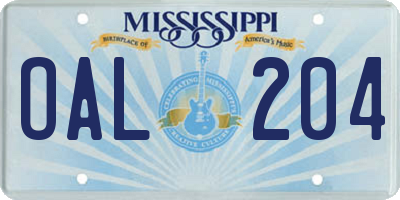 MS license plate OAL204