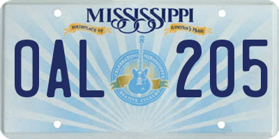 MS license plate OAL205