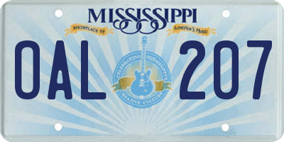 MS license plate OAL207