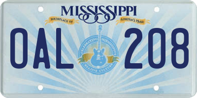 MS license plate OAL208