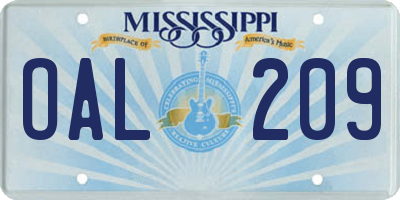 MS license plate OAL209
