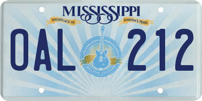 MS license plate OAL212