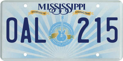 MS license plate OAL215