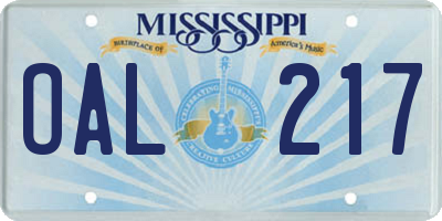 MS license plate OAL217