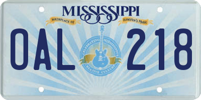 MS license plate OAL218
