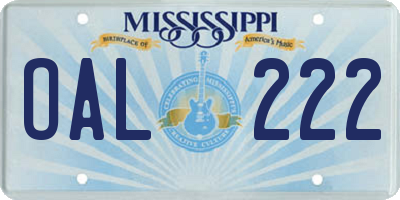 MS license plate OAL222