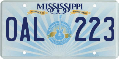 MS license plate OAL223