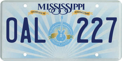 MS license plate OAL227