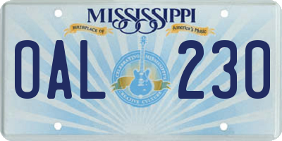 MS license plate OAL230