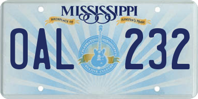 MS license plate OAL232