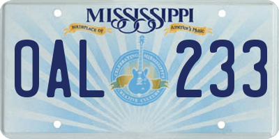 MS license plate OAL233