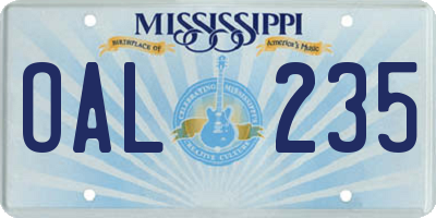 MS license plate OAL235