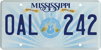 MS license plate OAL242