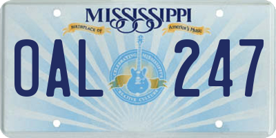 MS license plate OAL247