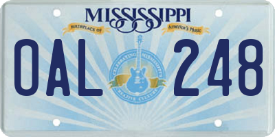 MS license plate OAL248