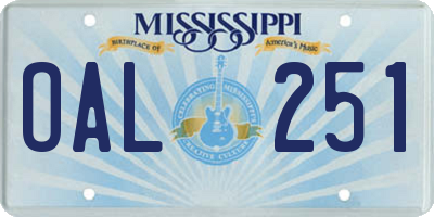 MS license plate OAL251