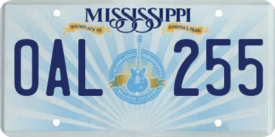 MS license plate OAL255