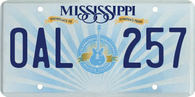 MS license plate OAL257