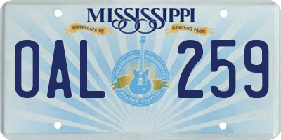 MS license plate OAL259