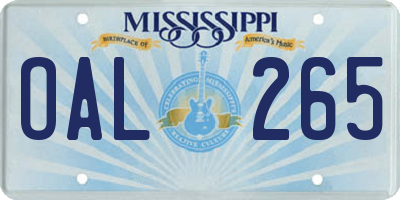 MS license plate OAL265