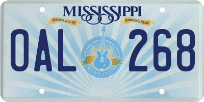 MS license plate OAL268