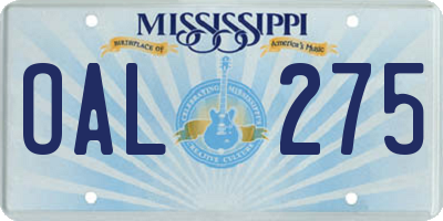 MS license plate OAL275