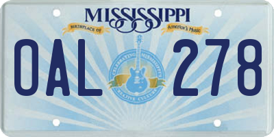 MS license plate OAL278