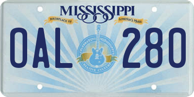 MS license plate OAL280