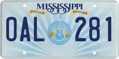 MS license plate OAL281
