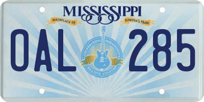 MS license plate OAL285