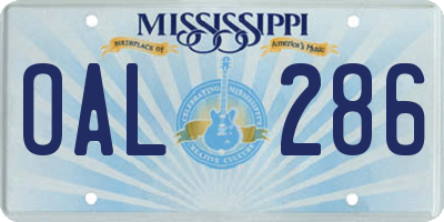 MS license plate OAL286