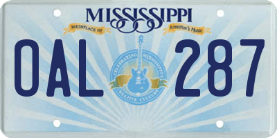 MS license plate OAL287