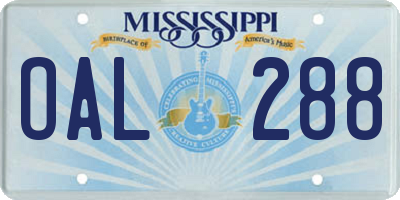 MS license plate OAL288