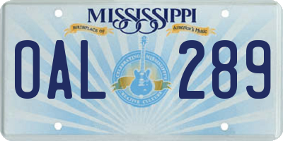 MS license plate OAL289